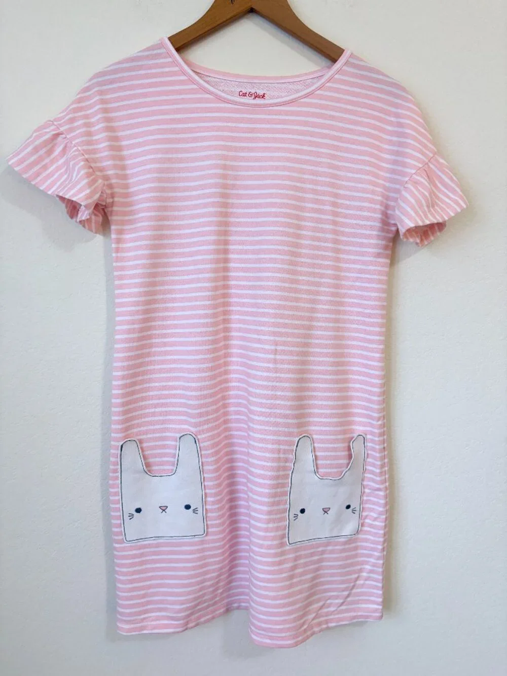 Cat Jack Dress Girls XL Pink Striped Bunny Pocket Detail Easter T-Shirt Dress